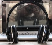 audio headphones and laptop